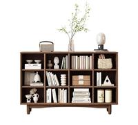 KIBONCY Libreria in legno massello liberamente combinabile mobile portaoggetti a griglia multilivello appoggiato alla parete scaffale autoportante for soggiorno casa(Walnut,150x89cm)
