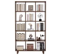 KIBONCY Libreria modulare in legno massello a griglia libreria tutta parete appoggiata alla combinazione espositiva for soggiorno biblioteca domestica(Walnut,104x179cm)