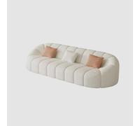 KIBONCY Luxury Cream Boucle Sofa, Artistic Curved, Soft Teddy Upholstered Couch with Accent Pillows for Small Spac4-Seater for Home & Lounge(E)
