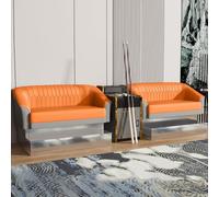 KIBONCY Luxury Seat Billiard Sofa with Accent Table, PU Leather Pool Room Seating, Modern Stainless Steel Base for Game Lounge for Rooms(2)