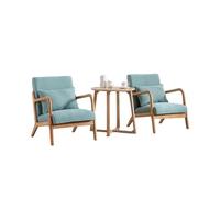 KIBONCY Mid-Century Accent Chair and Table Set, Armchairs with Rubberwood Frame, Solid Wood,Cushions and Throw Pillows, for Living Room(A)