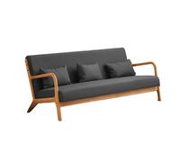 KIBONCY Mid-Century Modern 3-Seater Sofa, Faux Leather, Couch with Solid, with Throw Pillows for Living Room, Apartment, Office(C,130cm)