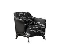 KIBONCY Mid-Century Modern Accent Chair with Bold Print Upholstery, Upholstered Single Sofa Faux Leather Armrests for Living Room & Lounge(B)