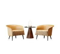 KIBONCY Mid-Century Modern Conversation Set, Barrel Accent Chairs and Round Side Table Faux Leather and Fabric Chair for Living Room(B)