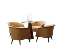 KIBONCY Mid-Century Modern Conversation Set, Barrel Accent Chairs and Round Side Table Faux Leather and Fabric Chair for Living Room(H-70cm)