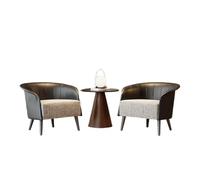KIBONCY Mid-Century Modern Conversation Set, Barrel Accent Chairs and Round Side Table Faux Leather and Fabric Chair for Living Room(A)