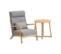 KIBONCY Mid-Century Modern Fabric Accent Chair with Solid Wood Frame, Armchair Padded Headrest & Throw Pillow for Living Room, Bedroom(D)