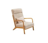KIBONCY Mid-Century Modern Fabric Accent Chair with Solid Wood Frame, Armchair Padded Headrest & Throw Pillow for Living Room, Bedroom(A)