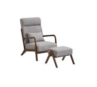 KIBONCY Mid-Century Modern Fabric Accent Chair with Solid Wood Frame, Armchair Padded Headrest & Throw Pillow for Living Room, Bedroom(E)