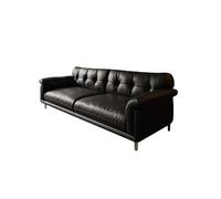 KIBONCY Mid-Century Modern Faux Leather Sofa, Tufted Accent Chair, Couch with Button Tufting, Black Upholstered for Living Room(F)