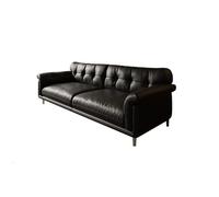 KIBONCY Mid-Century Modern Faux Leather Sofa, Tufted Accent Chair, Couch with Button Tufting, Black Upholstered for Living Room(E)