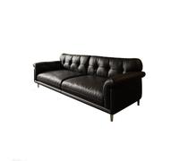 KIBONCY Mid-Century Modern Faux Leather Sofa, Tufted Accent Chair, Couch with Button Tufting, Black Upholstered for Living Room(B)