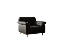 KIBONCY Mid-Century Modern Faux Leather Sofa, Tufted Accent Chair, Couch with Button Tufting, Black Upholstered for Living Room(A)