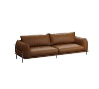 KIBONCY Mid-Century Modern Leather Couch, Oversized Deep Seat Sofa with High-Density Foam Cushion, Metal Legs Living Room Furniture for Lounge and Office(E)