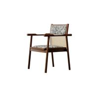 KIBONCY Mid-Century Modern Rattan Back Accent Chair, Upholstered Leaf Print Seat, Black Solid Wood Frame - Comfy Armchair for Home Office(P)