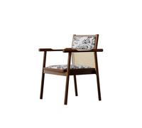 KIBONCY Mid-Century Modern Rattan Back Accent Chair, Upholstered Leaf Print Seat, Black Solid Wood Frame - Comfy Armchair for Home Office(N)