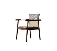 KIBONCY Mid-Century Modern Rattan Back Accent Chair, Upholstered Leaf Print Seat, Black Solid Wood Frame - Comfy Armchair for Home Office(M)