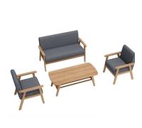KIBONCY Mid-Century Modern Solid Wood Sofa Set, Linen Upholstered 2-Seater with Accent Chairs Loveseat and Single for Office for Living Room(D)
