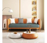 KIBONCY Mid Century Upholstered Accent Sofa, Pet Friendly Waterproof Two Tone Leather Loveseat, Gold Arm Trim Living Room Furniture for Family Office(B,74cm)