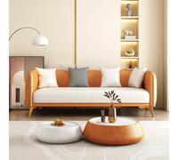 KIBONCY Mid Century Upholstered Accent Sofa, Pet Friendly Waterproof Two Tone Leather Loveseat, Gold Arm Trim Living Room Furniture for Family Office(A,174cm)