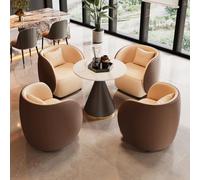 KIBONCY Mid-Century Upholstered Waiting Room Sofa Set, Channel Striped Single Leisure Chairs + 3-Seater Couch + Round Side Table,for Office Rest Area(80cm)