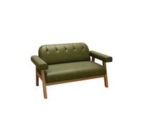 KIBONCY Mid Century Vintage Wood Frame Accent Chair & Double Loveseat Sofa Set,Leather Arm & Armless Side Chairs, Multi-Color Compact Seating for Living Room(H)