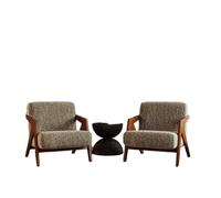 KIBONCY Mid-Century Wooden Armchair, Upholstered Fabric Accent Chair with Arms Retro Walnut Frame, Boucle/Faux Leather(C)