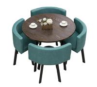 KIBONCY Mix & Match Round Dining Table and 4 Chairs Set, Luxury with Marble-Effect Tabletop,for Apartments,Event Venues(L)