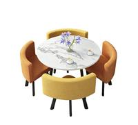 KIBONCY Mix & Match Round Dining Table and 4 Chairs Set, Luxury with Marble-Effect Tabletop,for Apartments,Event Venues(I)
