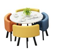 KIBONCY Mix & Match Round Dining Table and 4 Chairs Set, Luxury with Marble-Effect Tabletop,for Apartments,Event Venues(J)