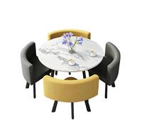 KIBONCY Mix & Match Round Dining Table and 4 Chairs Set, Luxury with Marble-Effect Tabletop,for Apartments,Event Venues(G)