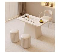 KIBONCY Mobili moderni e minimalisti con struttura in metallo, 1 sedia principale e 2 sgabelli rotondi e stazione da tè in pietra sinterizzata, finitura bianco caldo(140cm)