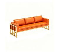 KIBONCY Modern Accent Chair with Gold Metal Frame, Upholstered Single Leisure, Orange Faux Leather Sofa Armchair for Living Room Office Cafe(C)