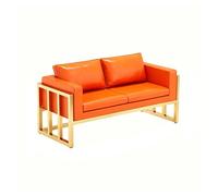 KIBONCY Modern Accent Chair with Gold Metal Frame, Upholstered Single Leisure, Orange Faux Leather Sofa Armchair for Living Room Office Cafe(B)