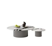 KIBONCY Modern Artificial Marble Round Dining Table Nesting Coffee Set of 2, Tables for Living Room(1)