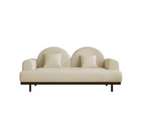 KIBONCY Modern Boucle Sofa with Double Round Back, Faux Suede 3-Seater Couch with Metal Base Upholstered with Pillows for Living Room(D,140x80x92cm)
