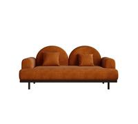 KIBONCY Modern Boucle Sofa with Double Round Back, Faux Suede 3-Seater Couch with Metal Base Upholstered with Pillows for Living Room(B,140x80x92cm)
