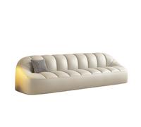 KIBONCY Modern Bubble Leather Sofa, 4-Seater Upholstered Couch with Grid Pillow for Living Room, Apartment & Office, Orange/Black/Beige(B,210cm)