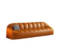 KIBONCY Modern Bubble Leather Sofa, 4-Seater Upholstered Couch with Grid Pillow for Living Room, Apartment & Office, Orange/Black/Beige(C,210cm)