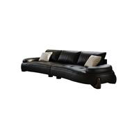 KIBONCY Modern Curved Black Faux Leather Sofa,Modular 3-Seater Couch with Deep Seats, Luxury Upholstered for Living Room(340cm)