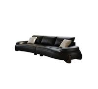 KIBONCY Modern Curved Black Faux Leather Sofa,Modular 3-Seater Couch with Deep Seats, Luxury Upholstered for Living Room(310cm)