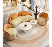 KIBONCY Modern Curved Sofa and Accent Chair Set, 2/3/4 Piece Two-Tone Faux Leather Upholstered Living Room, Luxury Couch for Apartment Office Lounge(G)