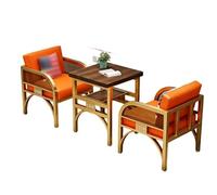 KIBONCY Modern Industrial Style Sofa Table Set, Heavy-Duty and Coffee, Orange Faux Leather with Gold Metal Frame,for Bar, Lounge and Office(B)