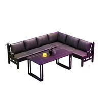 KIBONCY Modern KTV Booth Seating with Coffee Table, Industrial U-Shaped Sofa and Set Black Leather, Ideal for Lounges(E)