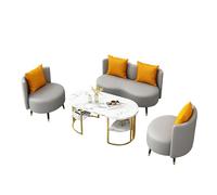 KIBONCY Modern Leather Sofa Set Plush Curved, Armchairs & Marble Coffee Table with Golden Frame Ergonomic Comfort for Home/Office Reception Areas(B)