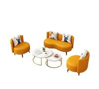 KIBONCY Modern Leather Sofa Set Plush Curved, Armchairs & Marble Coffee Table with Golden Frame Ergonomic Comfort for Home/Office Reception Areas(C)