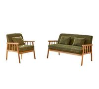 KIBONCY Modern Loveseat Bench Couch with Natural Rattan Arm, loveseat Upholstered Settee for Living Dining Room Bedroom(C)