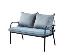 KIBONCY Modern Metal Frame Loveseat Bench, Two-Tone Waterproof Leather 2 Seater Sofa with Detachable Cushions, Easy Assemble Compact Couch for Balcony House(B,155x65x74cm)