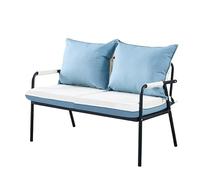 KIBONCY Modern Metal Frame Loveseat Bench, Two-Tone Waterproof Leather 2 Seater Sofa with Detachable Cushions, Easy Assemble Compact Couch for Balcony House(E,125x65x74cm)