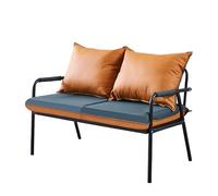 KIBONCY Modern Metal Frame Loveseat Bench, Two-Tone Waterproof Leather 2 Seater Sofa with Detachable Cushions, Easy Assemble Compact Couch for Balcony House(D,105x65x74cm)